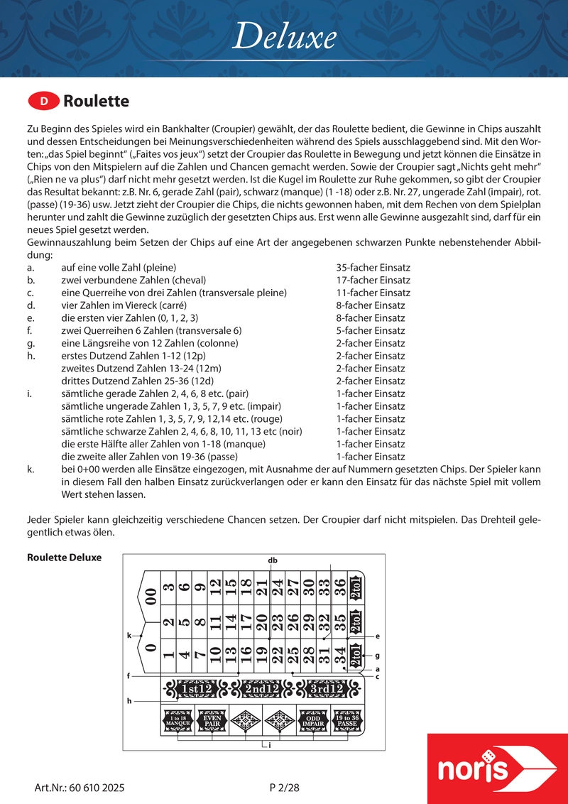 Roulette Deluxe - Spieleanleitung und Regeln