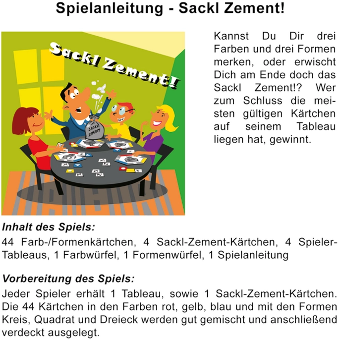Sackl Zement - Das Brettspiel für Merk- und Farbenspiele