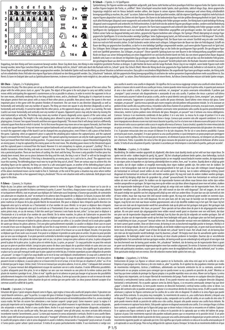 Schach - 2 Spieler, 16 Figuren - Regeln und Anleitung