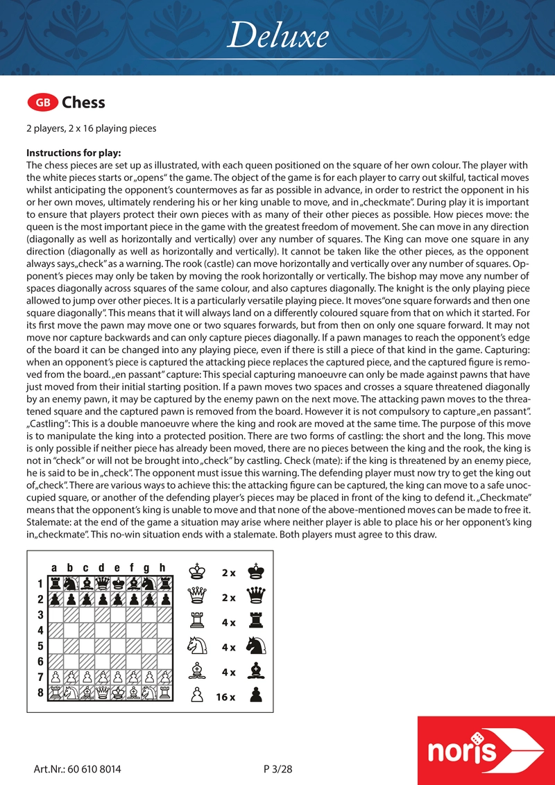Schach Deluxe Anleitung und Regeln für das Brettspiel