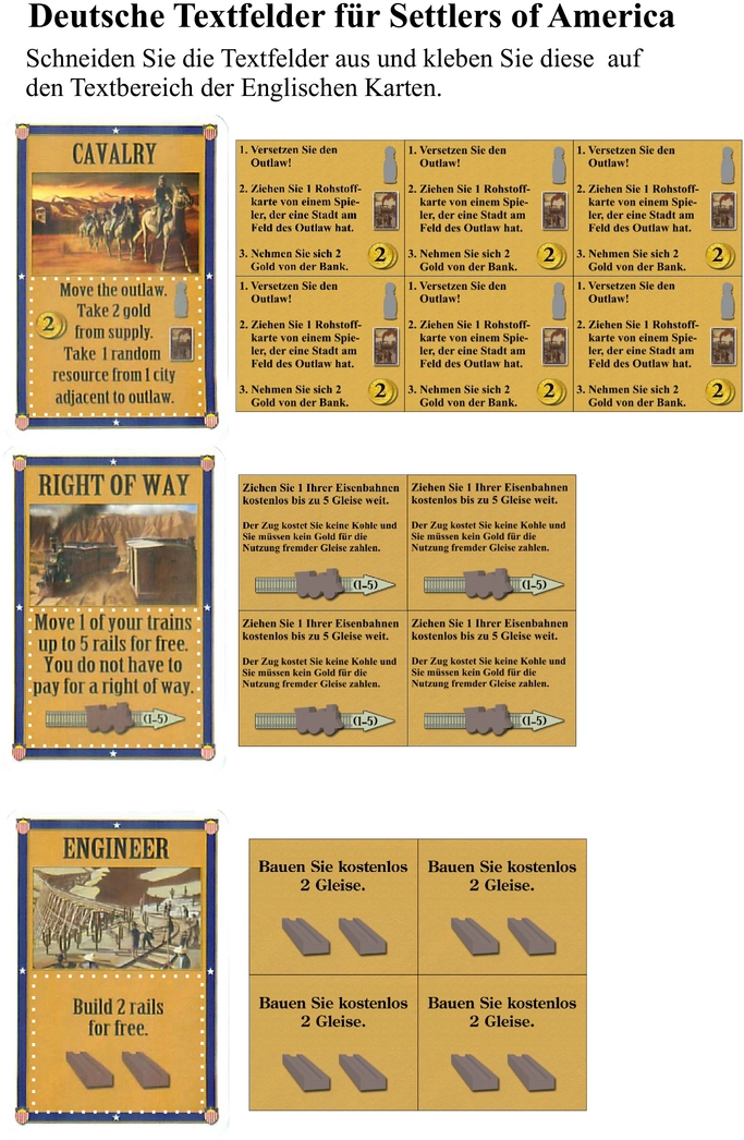 Settlers of America - Deutsche Kartentexte und Spielanleitung