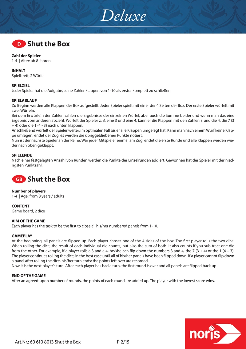 Shut the Box - Würfelspiel für die ganze Familie