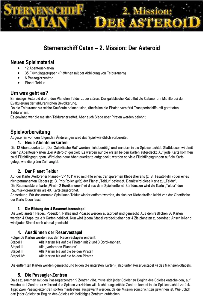 Sternenschiff Catan - 2. Mission: Der Asteroid - Spielanleitung