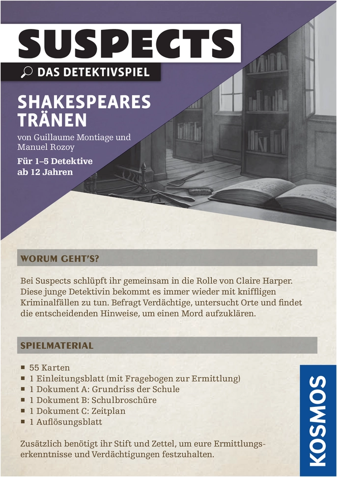 Suspects: Shakespeares Tränen - Detektivspiel für Jung und Alt