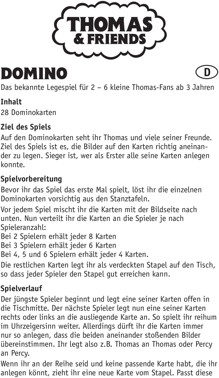 Thomas & Friends Domino Spielanleitung für Kinder