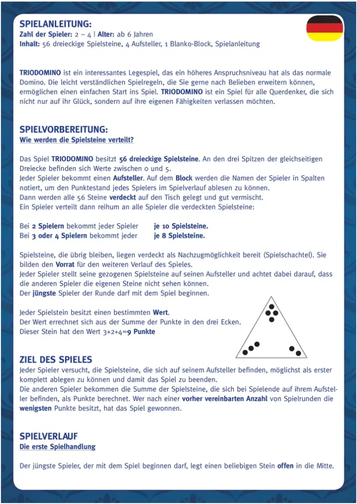 Triodomino - Spielanleitung für strategisches Legespiel