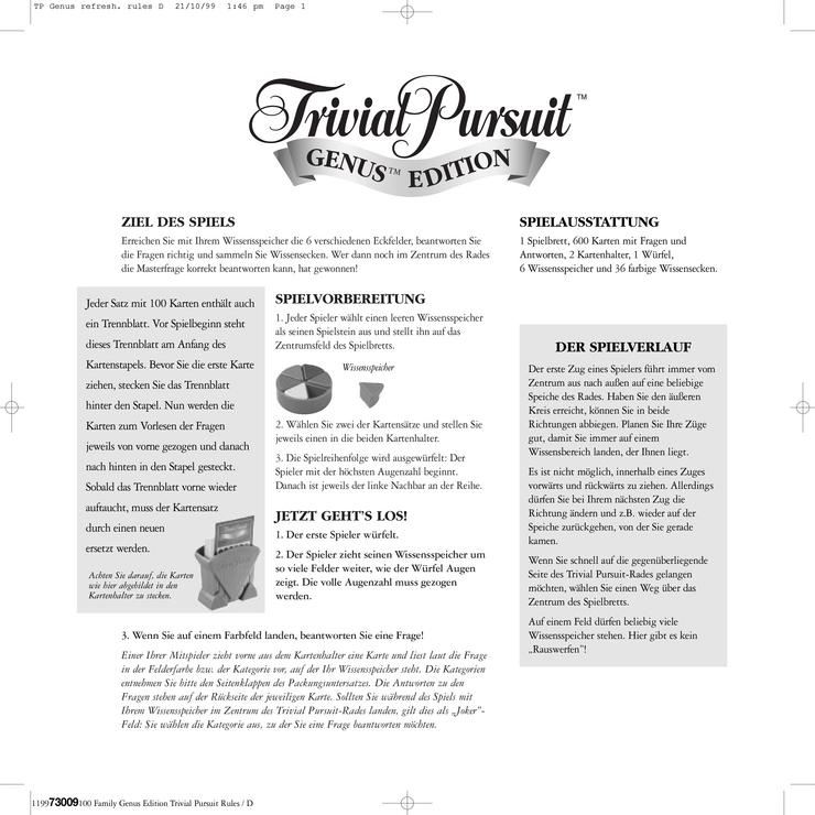 Trivial Pursuit Genus-Edition Spielanleitung