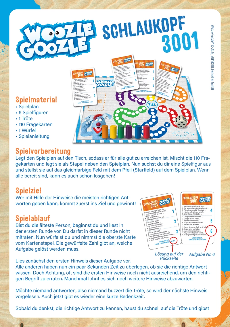Woozle Goozle Schlaukopf 3001 - Spielanleitung