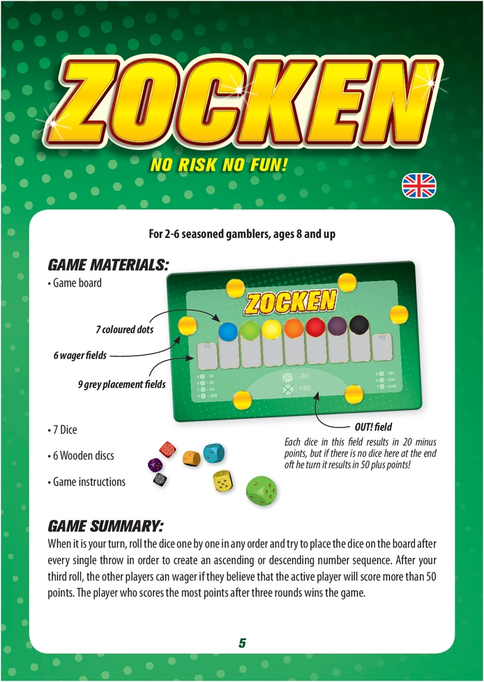 Zocken - Gesellschaftliches Würfelspiel für 2-6 Spieler