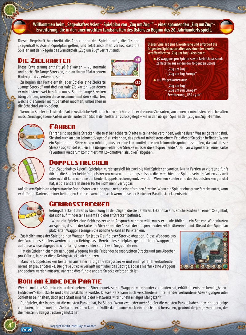 Zug um Zug - Sagenhaftes Asien Spielanleitung