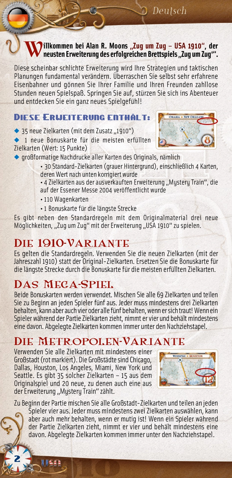 Zug um Zug - USA 1910 Spielanleitung und Regeln